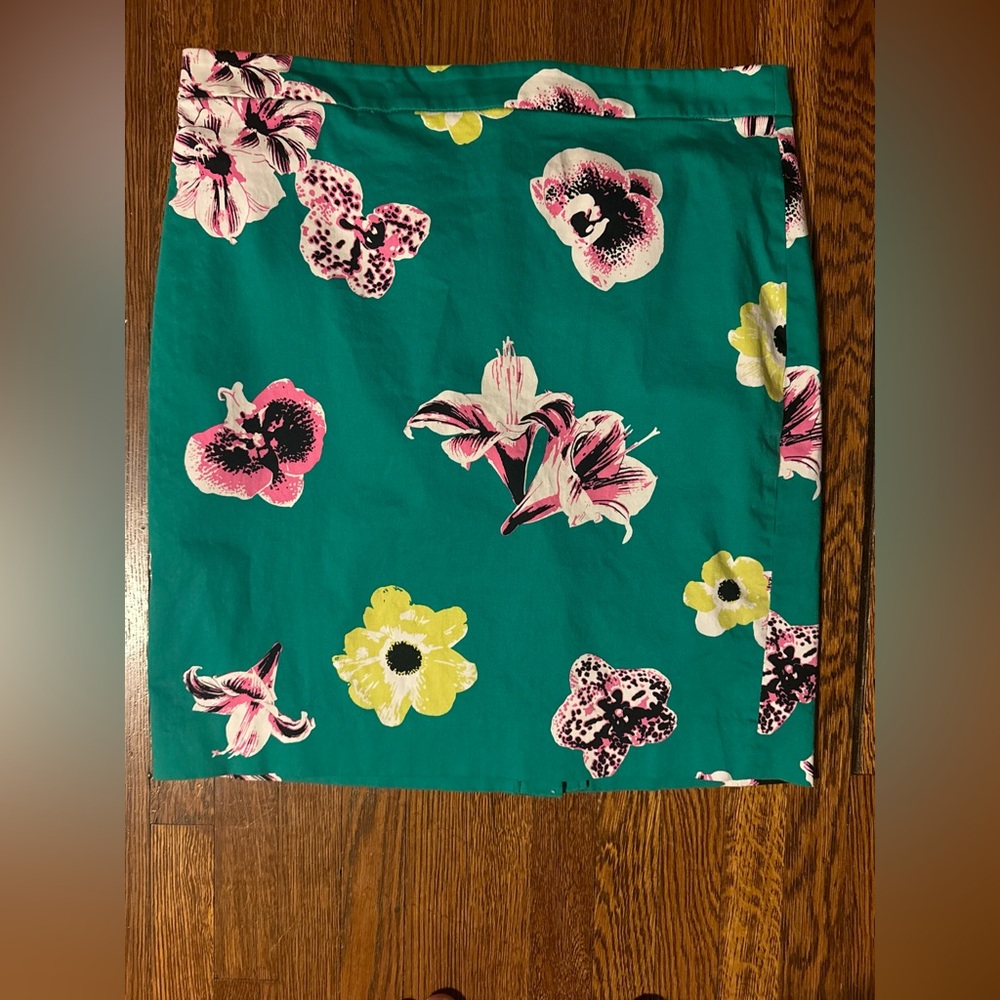 J. Crew Green, Floral Pencil Skirt,Size 16